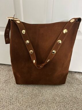 Brown Suede Studded Shoulder Bag - Unbranded